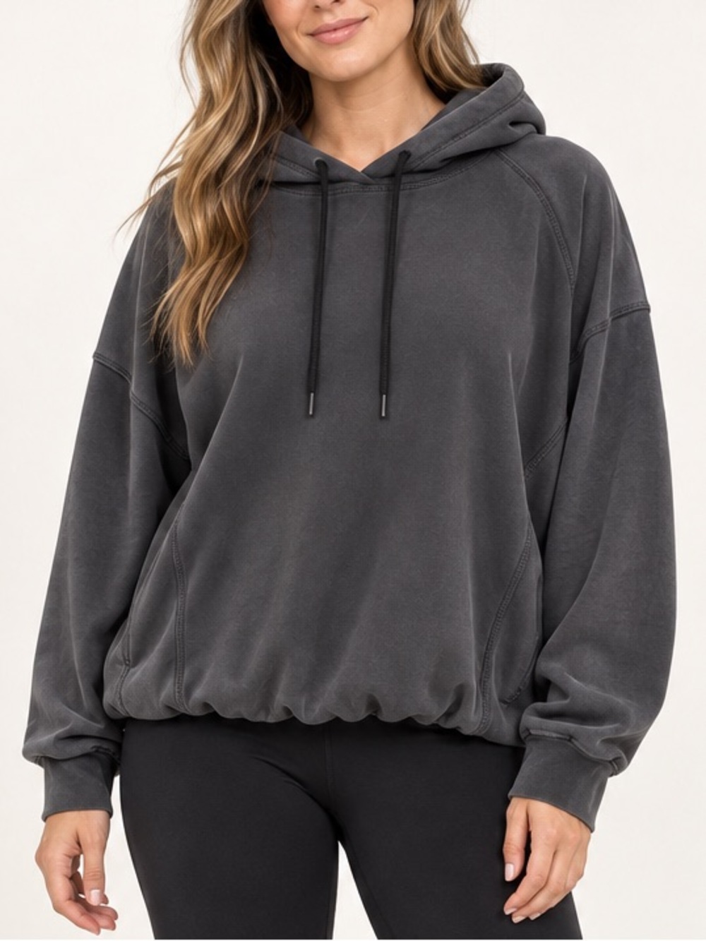 Athleta Seasoft Bubble Hem Hoodie Women’s Charcoal Gray Oversized Modal